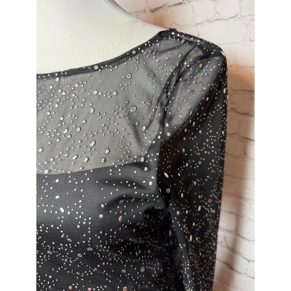 Rave City Y2K Whimsy Grunge Goth Party Sheer Black Long Sleeve Mesh Top L - Picture 4 of 10